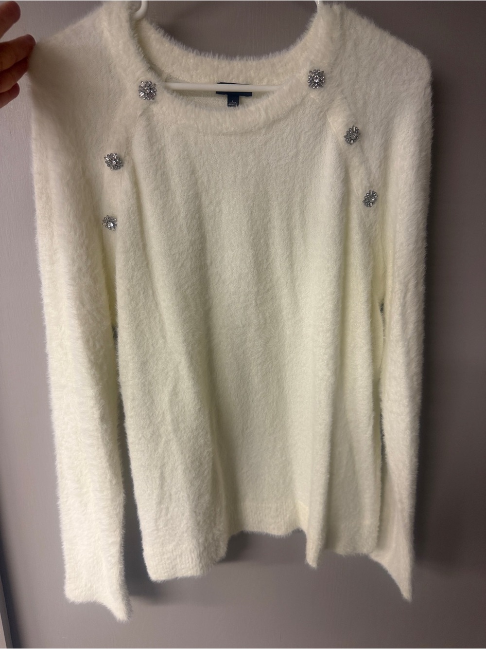 Talbots Women's Cream Fuzzy Sweater with Decorative Buttons